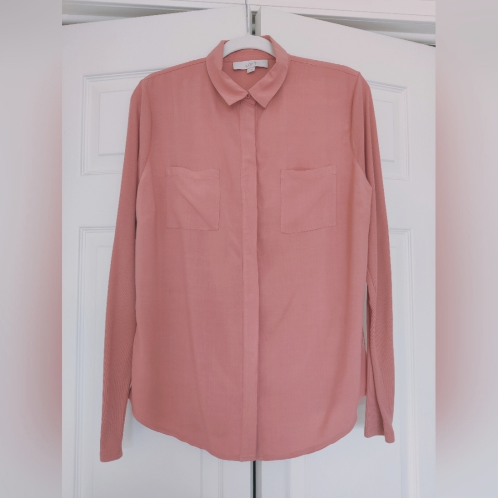 Loft Button Down Blouse With Ribbed Knit Arms - image 1